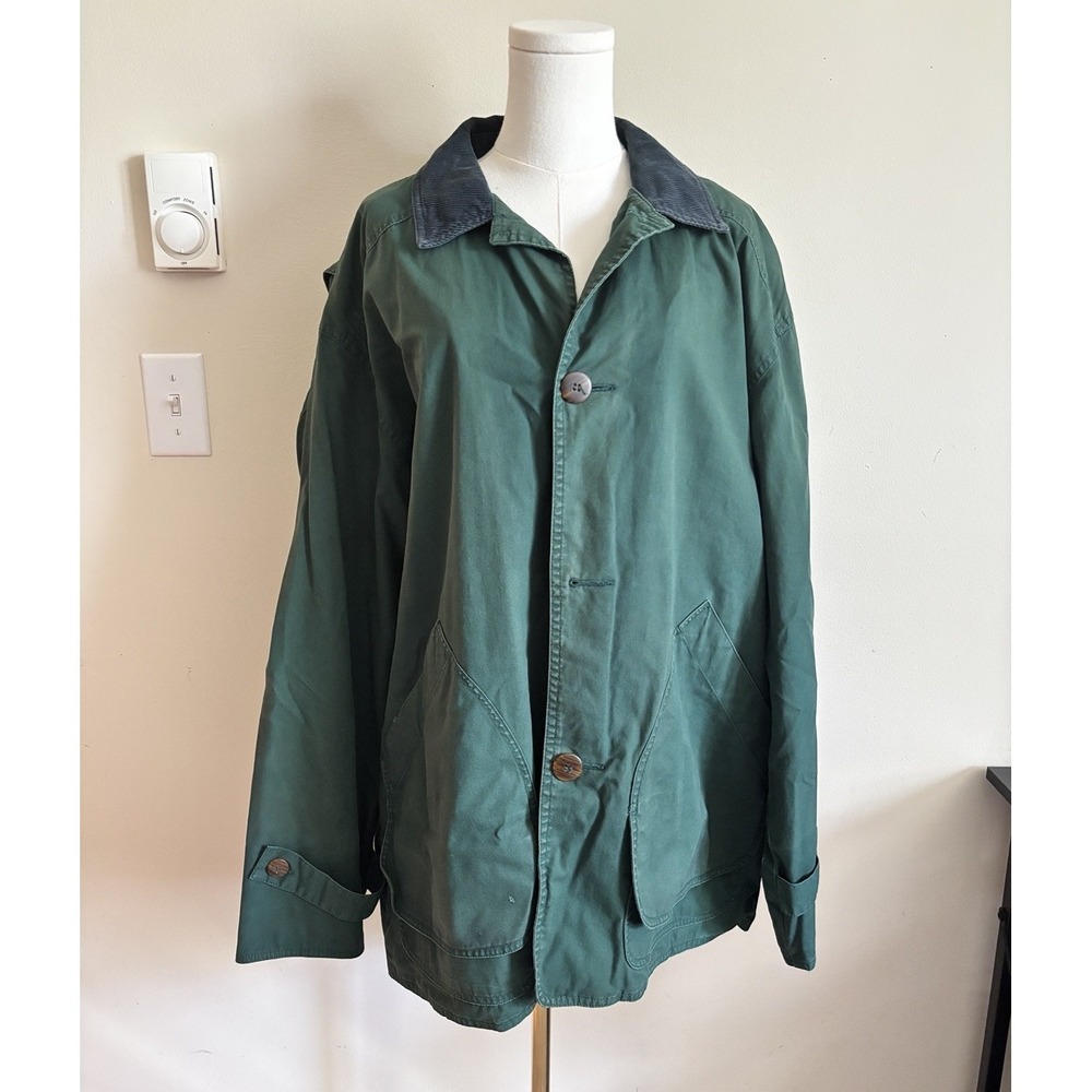 Vintage 90s 2000s Mens XL Field Barn Chore Coat Green Flannel Lined *FLAW